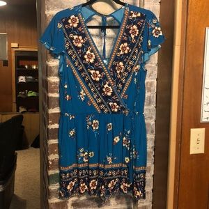 Turquoise Floral Boho Wrap Romper
